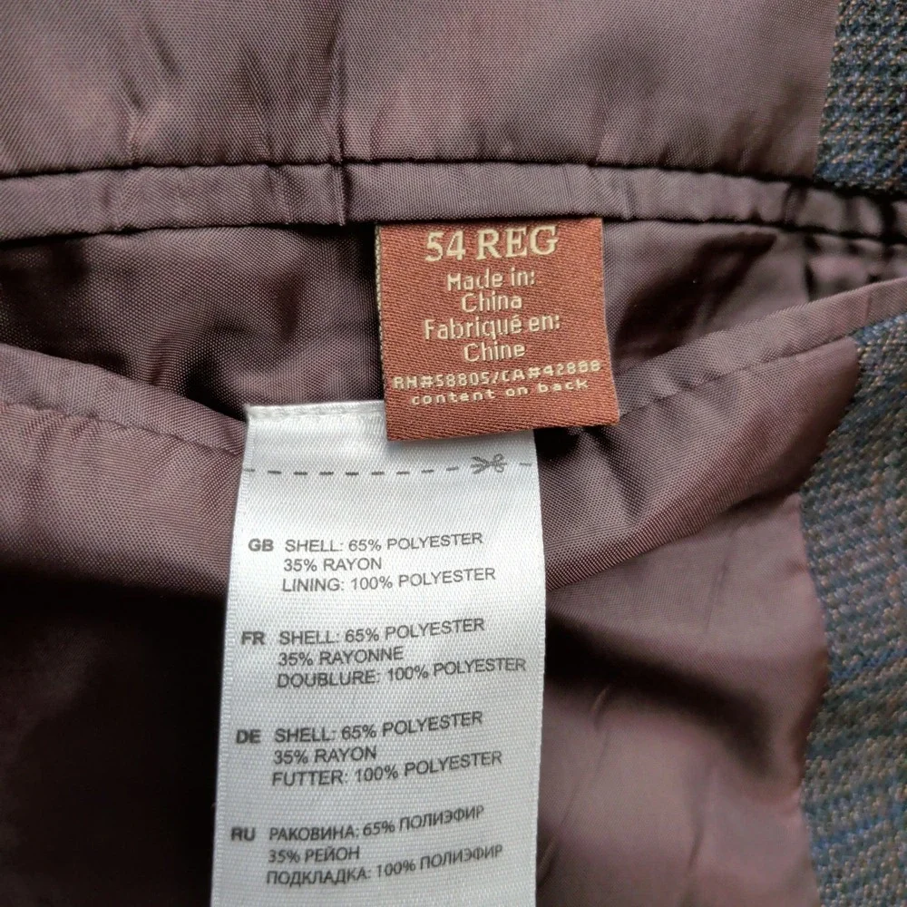 Oak Hill Sport Coat Blazer‎ Mens 54R Glen Plaid Blue Brown Two Button Windowpane